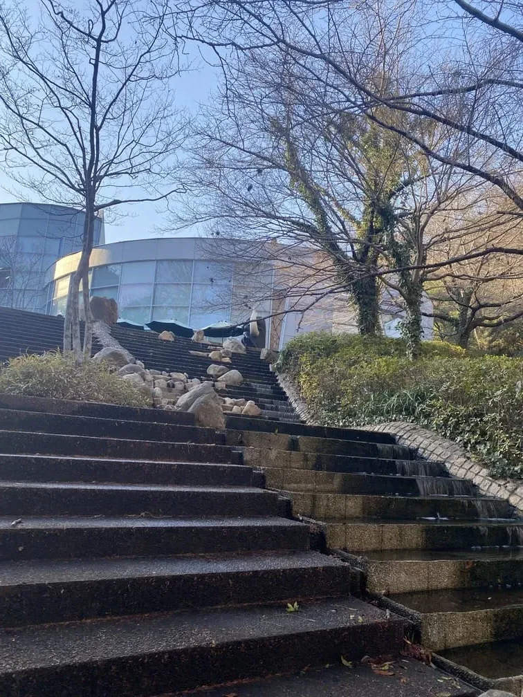 生田緑地側から岡本太郎美術館入り口へ向かう際にある長い階段の写真